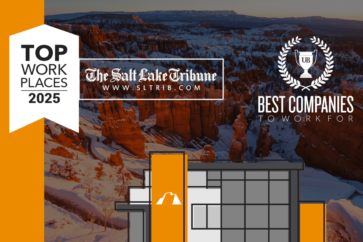 Top Workplaces 2025 and Best Companies to Work For award logos with illustration of a Utah First branch