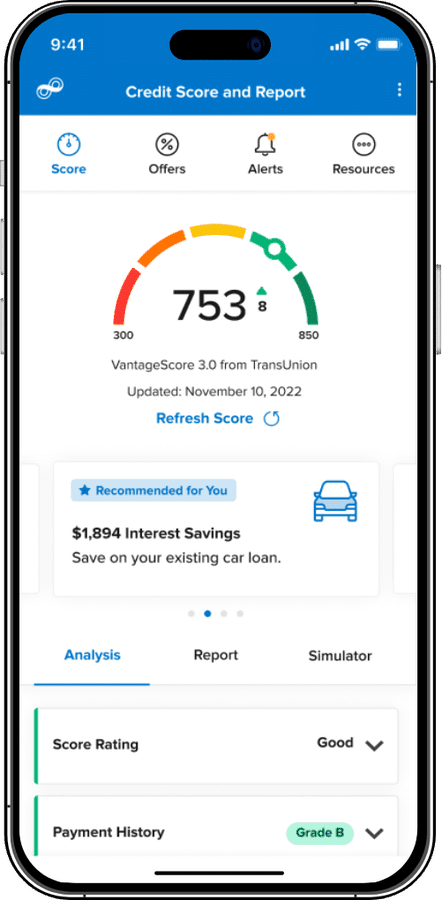 Phone with credit monitoring screenshot