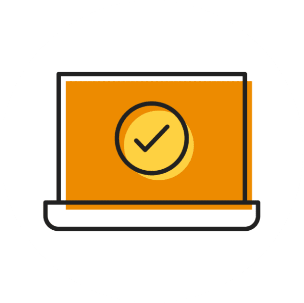 Icon of a computer with a checkmark on the screen