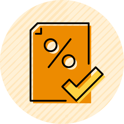 Icon of a piece of paper with a percentage symbol and a checkmark next to it