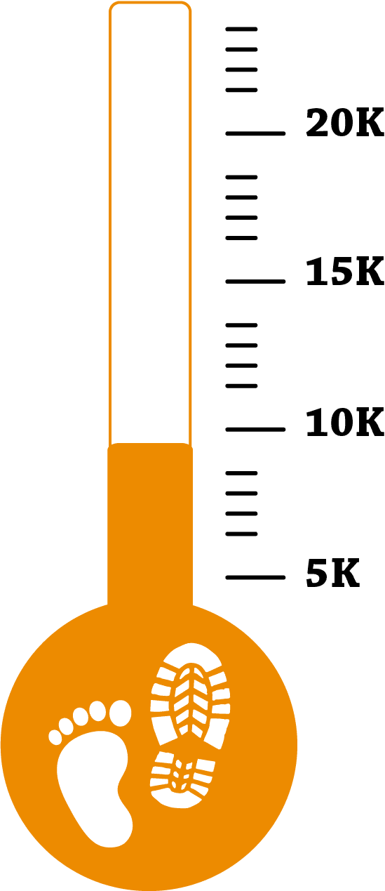 Thermometer depicting the progress on the fundraising goal